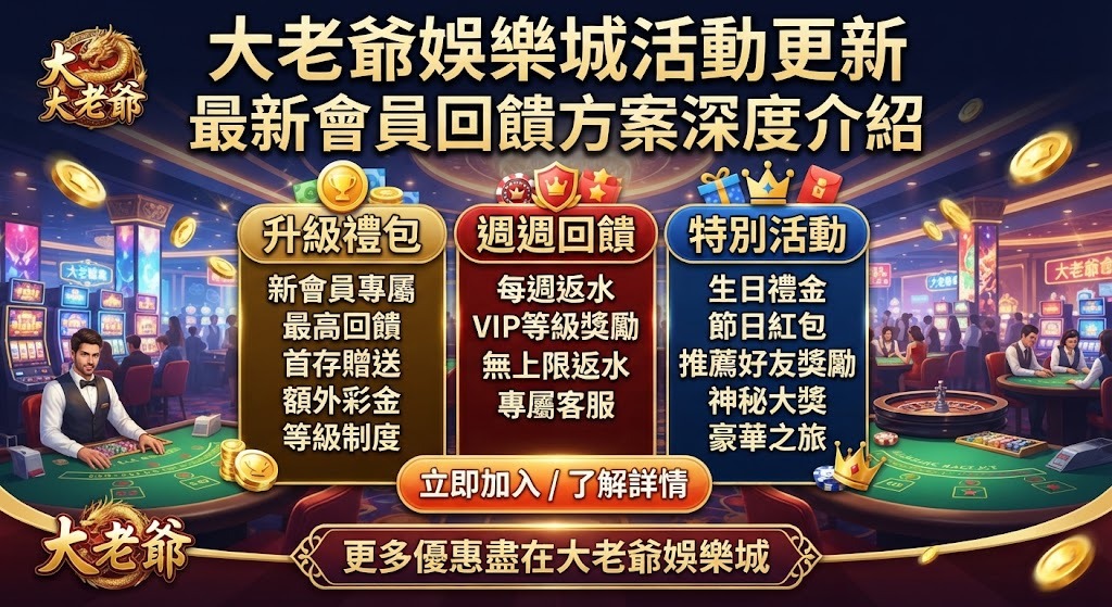 解鎖大老爺最新會員回饋！立即領取首存滿千送千與豐富彩金